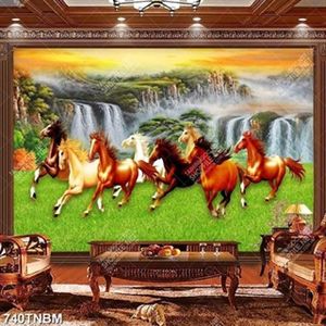 Tranh sơn dầu bát mã trên đồng cỏ xanh trang trí phòng khách