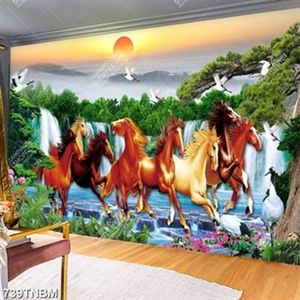 Tranh bát mã bên thác nước chất lượng cao in kính