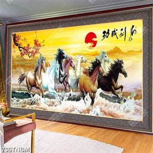 Tranh thư pháp bát mã sơn dầu nghệ thuật gắn tường đẹp nhất