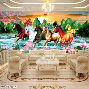 Tranh cành đào bát mã và hoa sen gắn tường