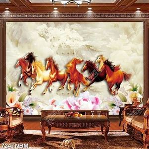 Tranh bát mã trên nền giả ngọc in 3D nghệ thuật