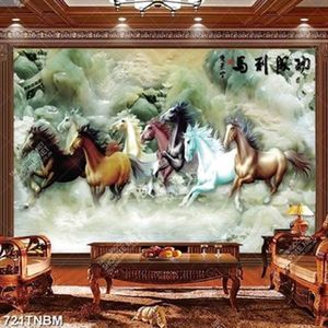 Tranh bát mã giả ngọc bên chữ hán trang trí nội thất