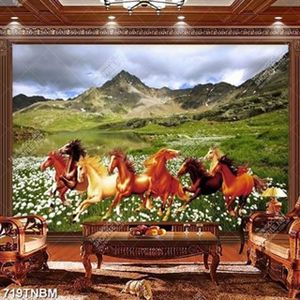 Tranh bát mã trên cánh đồng hoa và núi nghệ thuật