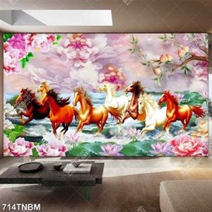 Tranh bát mã trên nền hoa giả ngọc file gốc