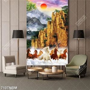 Tranh bát mã bên sườn núi hùng vĩ file PSD