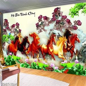 Tranh bát mã trên hồ sen in kính