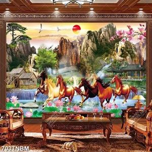 Tranh bát mã trên hồ sen file PSD