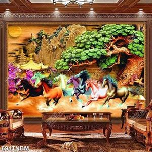 Tranh gạch 3D mã đáo thành công điêu khắc cây tùng ngôi chùa