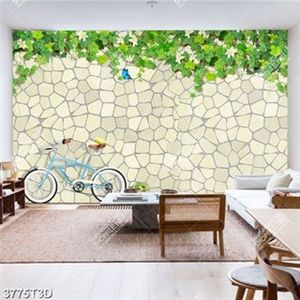 Tranh dán tường lá cây và xem đạp hiện đại