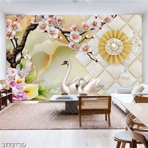 Tranh file psd hoa mai và thiên nga trên hồ nc chất lượng cao