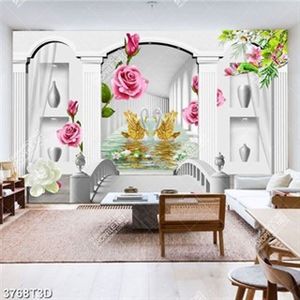 Tranh gắn tường hoa hồng và thiên nga in kính