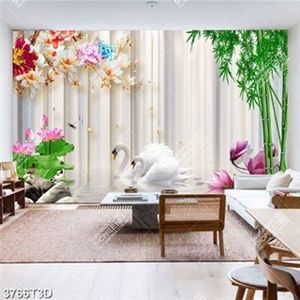 Tranh phong thủy hoa và thiên nga trên hồ nước đẹp nghệ thuật