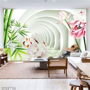 Tranh 3D hoa sen và cá chép trang trí bếp