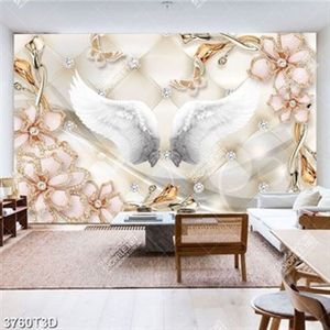 Tranh 3D đôi cánh thiên nga và hoa khảm ngọc in kính