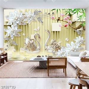 Tranh 3D thiên nga và hoa trên mặt hồ nghệ thuật in kính