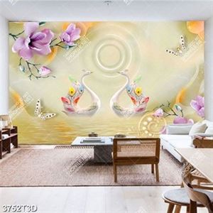 Tranh trang trí nội thât hoa mộc lan và thiên nga trên mặt hồ