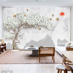 Tranh treo tường cây hoa và chim trên nền giả gạch