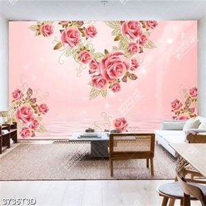 Tranh dán tường hoa hồng trên mặt hồ chất lượng cao