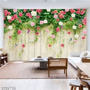 Tranh hoa hồng leo trên tường gỗ