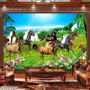 Tranh bát mã bên vườn hoa in uv