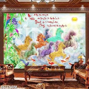 Tranh đá bát mã và cá chép decor chất lượng cao in kính