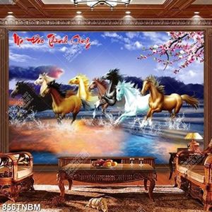 Tranh decor mã đáo thành công in kính