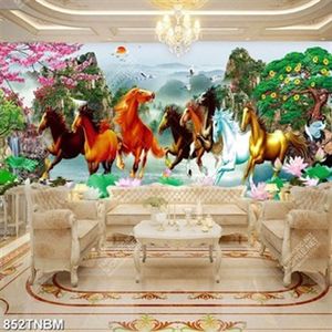 Tranh trang trí tường bát mã vượt hồ sen chất lượng cao