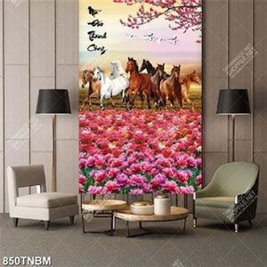 Tranh bát mã bên vườn hoa đẹp nhất
