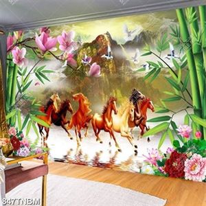 Tranh trang trí tường bát mã và hoa mộc lan file gốc