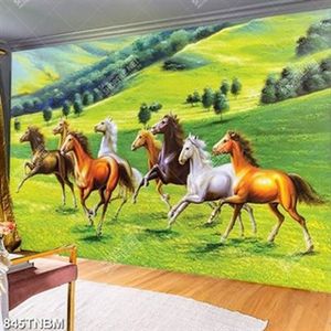 Tranh decor bát mã trên thảo nguyên xanh