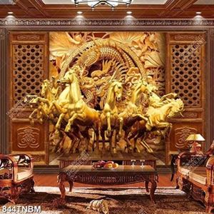 Tranh bát mã điêu khắc gỗ nghệ thuật file PSD