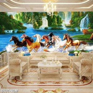 Tranh sơn dầu sơn thủy bát mã vượt dòng nước