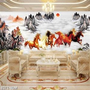 Tranh sơn dầu decor bát mã trên đỉnh núi đẹp nhất in uv