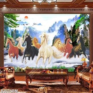 Tranh decor phòng khách bát mã truy phong trên dòng nước đẹp