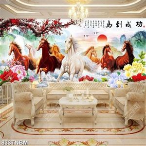 Tranh sơn dầu cành đào đỏ và bát mã in uv