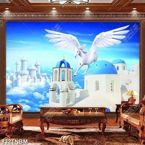 Tranh trẻ em lâu đài mây và ngựa thần trắng in kính