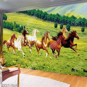 Tranh decor bát mã trên thảo nguyên xanh