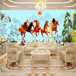 Tranh trang trí nội thất bát mã và cá chép trên mặt nước chất lượng cao