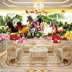 Tranh sơn dầu mã đáo thành công trang trí phòng khách in uv