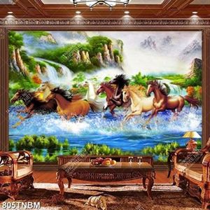 Tranh sơn dầu decor bát mã vượt sông nước nghệ thuật