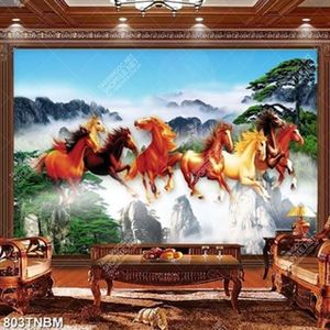 Tranh decor nội thất bát mã trên đỉnh núi đẹp in kính