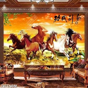 Tranh sơn dầu thư pháp và bát mã decor