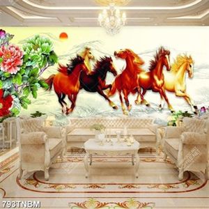 Tranh decor hoa và ngựa sơn dầu in kính