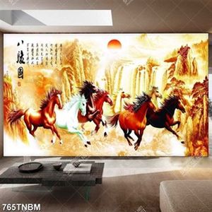 Tranh thư pháp sơn dầu bát mã gắn tường