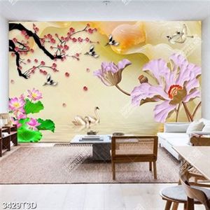 Tranh giả ngọc hoa đào và thiên nga trên mặt hồ