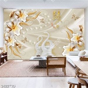 Tranh lụa thiên nga và hoa đẹp sang trọng