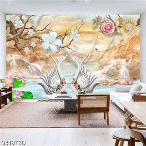 Tranh giả ngọc cặp thiên nga trên mặt hồ in kính