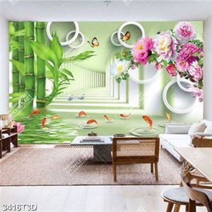 Tranh 3D cá chép và hoa mẫu đơn in kính