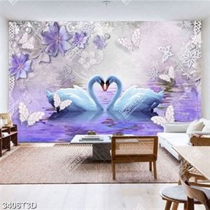 Tranh thiên nga trên mặt hồ tím biếc lãng mạng