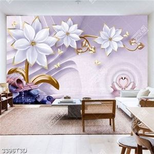 Tranh 3D và thiên nga trên mặt hồ in kính